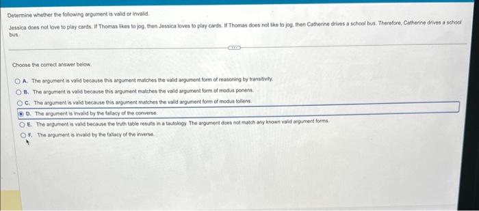 Solved Determine whether the following argument is valid | Chegg.com