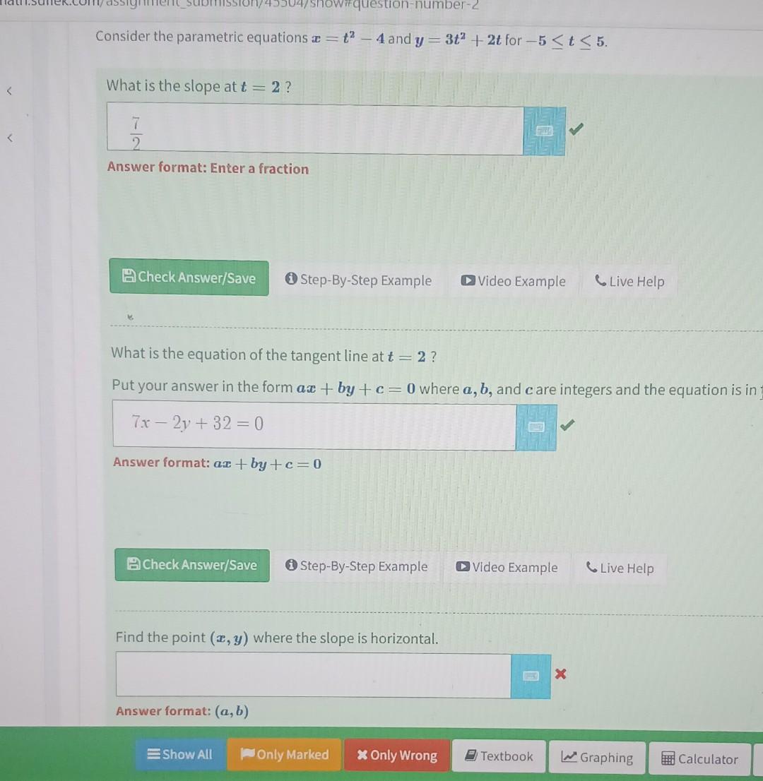 Solved Consider the parametric equations x=t2−4 and y=3t2+2t | Chegg.com