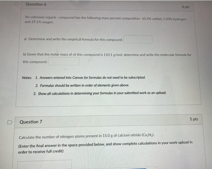 Solved Question 6 6 pts An unknown organic compound has the | Chegg.com