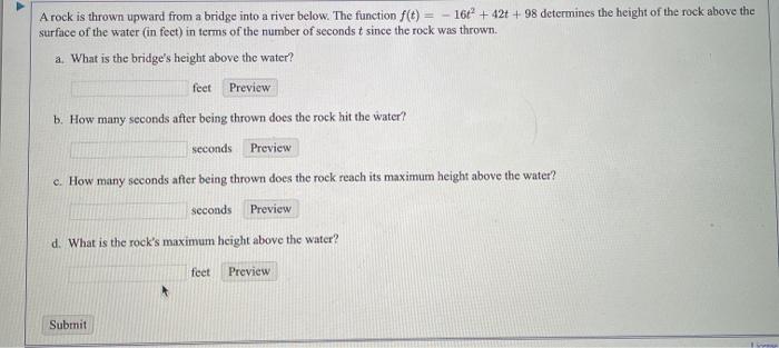 Solved A rock is thrown upward from a bridge that is 55 feet | Chegg.com