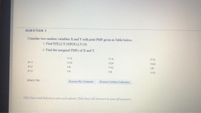 Solved QUESTION 1 Consider two random variables X and Y with | Chegg.com