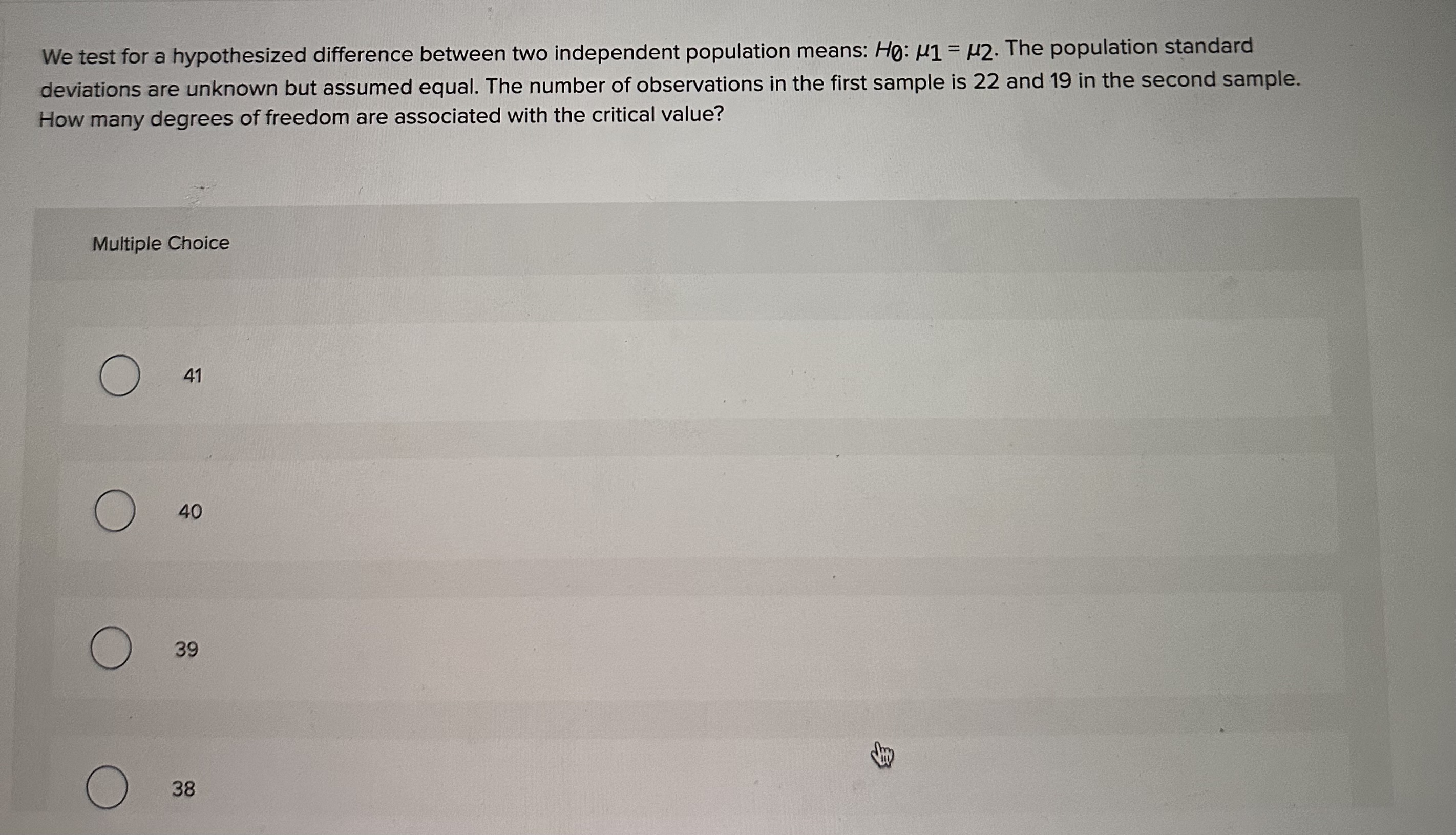 Solved We test for a hypothesized difference between two | Chegg.com