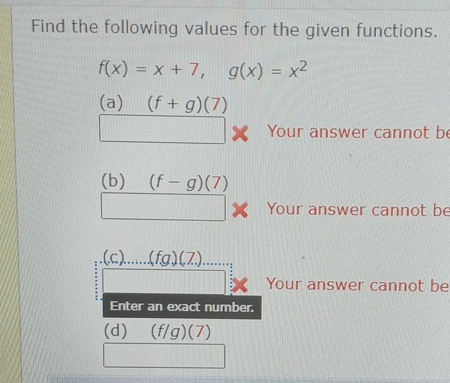 Solved Find the following values for the given functions. | Chegg.com