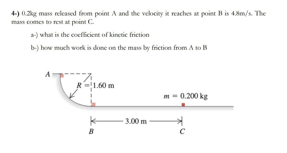 Solved 4-) 0.2 Kg Mass Released From Point A And The | Chegg.com