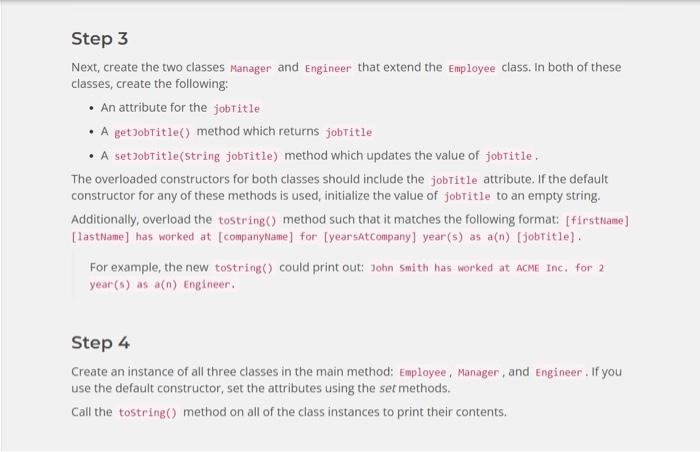 Solved Step 1 Create a base class named Employee and two | Chegg.com