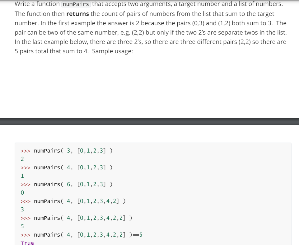 Solved Write a function numpairs that accepts two arguments, | Chegg.com