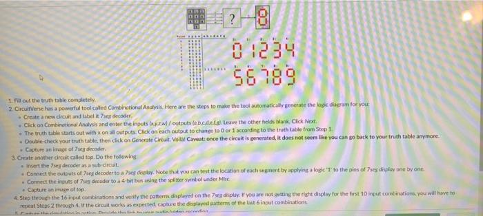 CO Blo 01234 56789 1. Fill out the truth table | Chegg.com