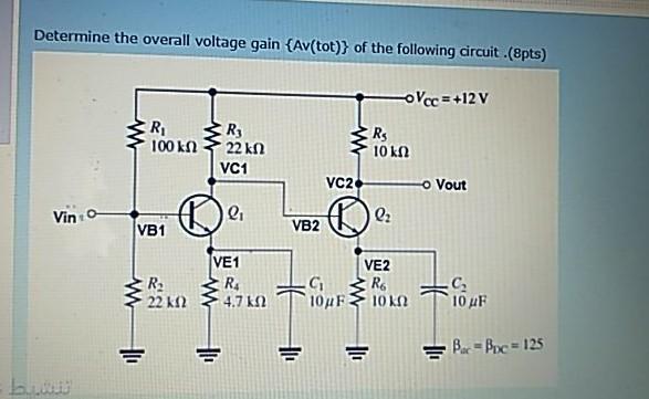 Solved Determine the overall voltage gain {Av(tot)} of the | Chegg.com