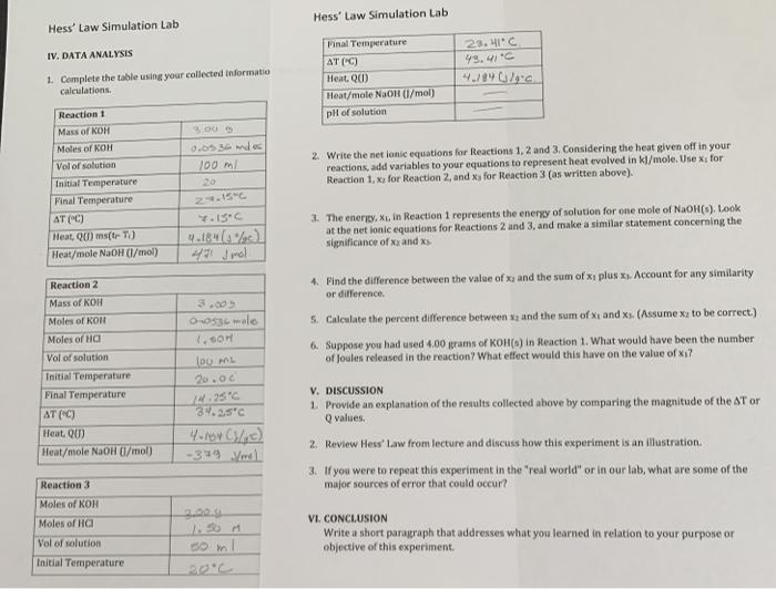 Solved Hess' Law Simulation Lab Hess' Law Simulation Lab
