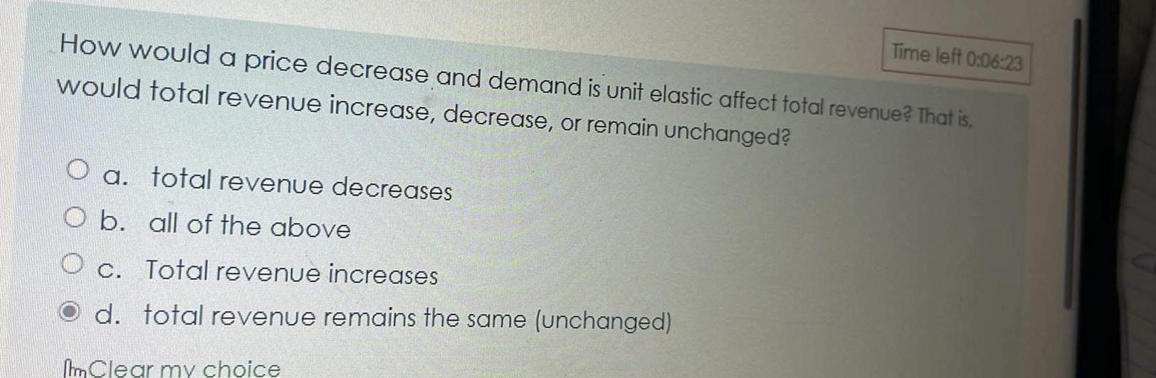 Solved Time left 0:06:23How would a price decrease and | Chegg.com