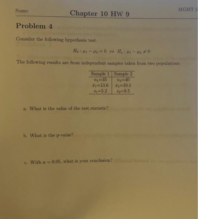 Solved Consider the following hypothesis test. H0:μ1−μ2=0 vs | Chegg.com