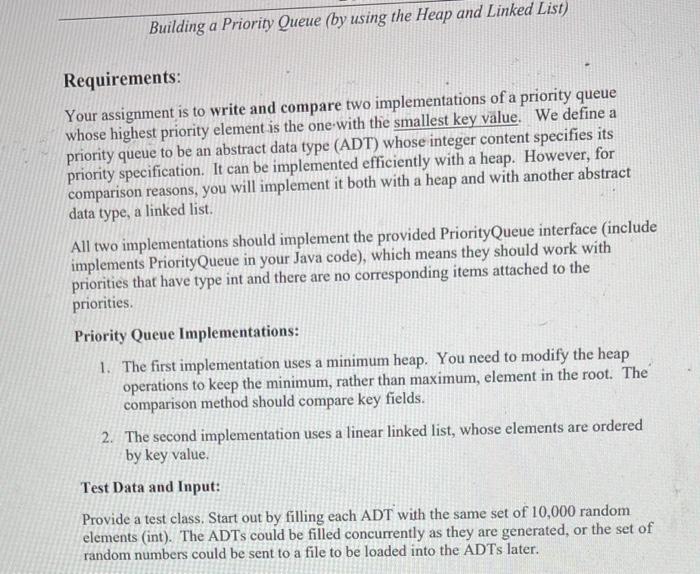 Solved Building a Priority Queue (by using the Heap and | Chegg.com