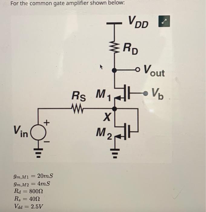 For the common gate amplifier shown below: | Chegg.com