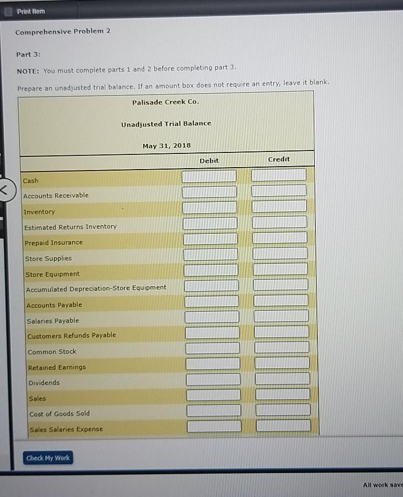 Print Item Comprehensive Problem 2 Part 3: NOTE: You | Chegg.com