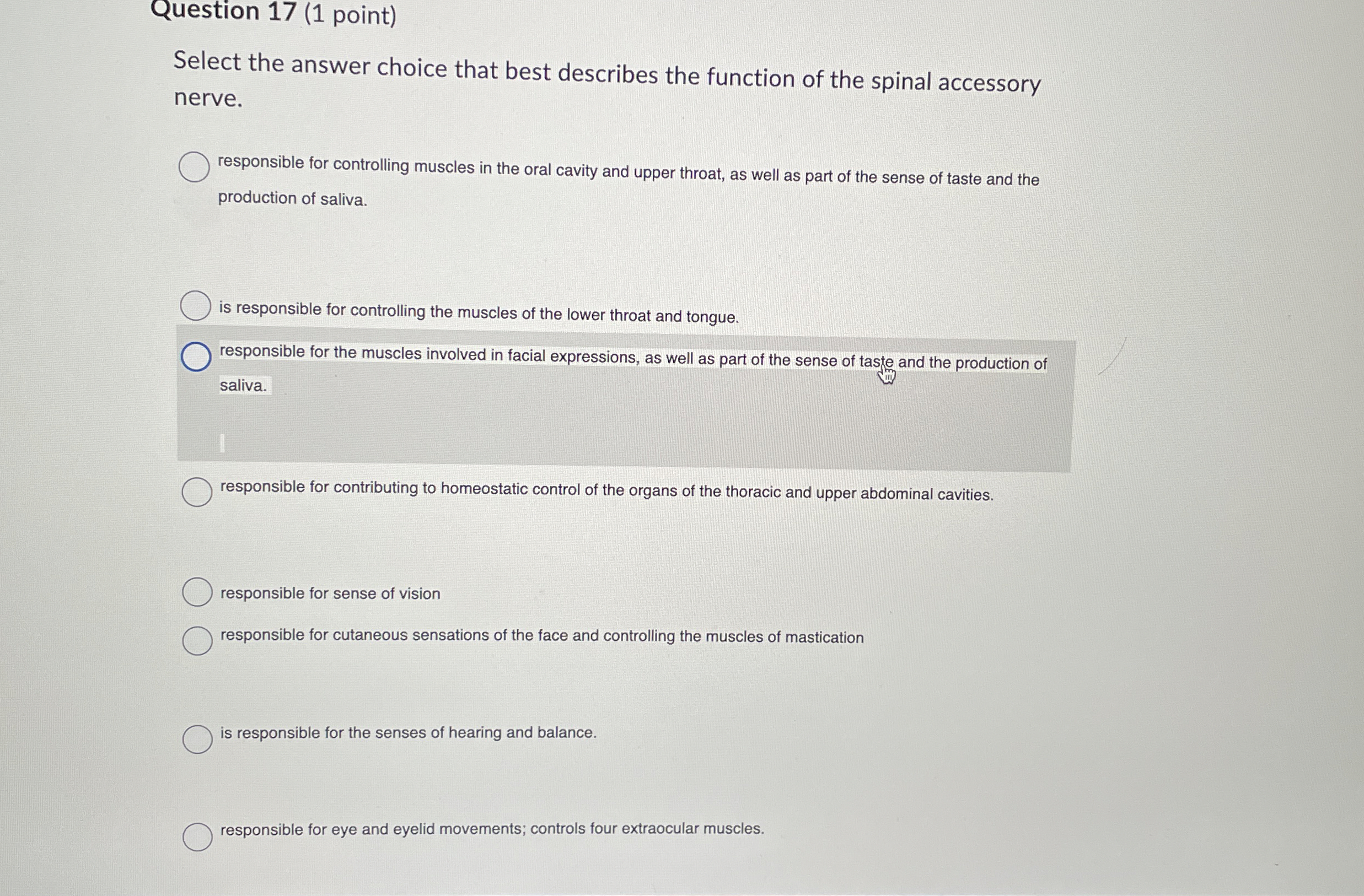 Solved Question 17 (1 ﻿point)Select the answer choice that | Chegg.com