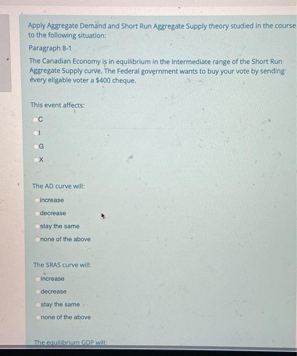 Solved Apply Aggregate Demand and Short Run Aggregate Supply | Chegg.com