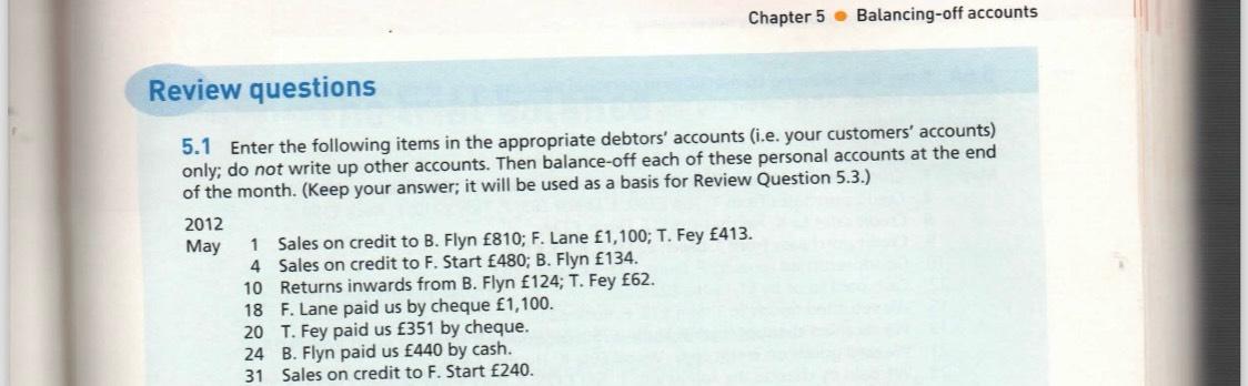 Solved Chapter 5Balancing-off accountsReview questions5.1 | Chegg.com