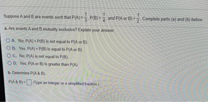 Solved Suppose A And B Are Events Such That P(A) = . P(B) = | Chegg.com