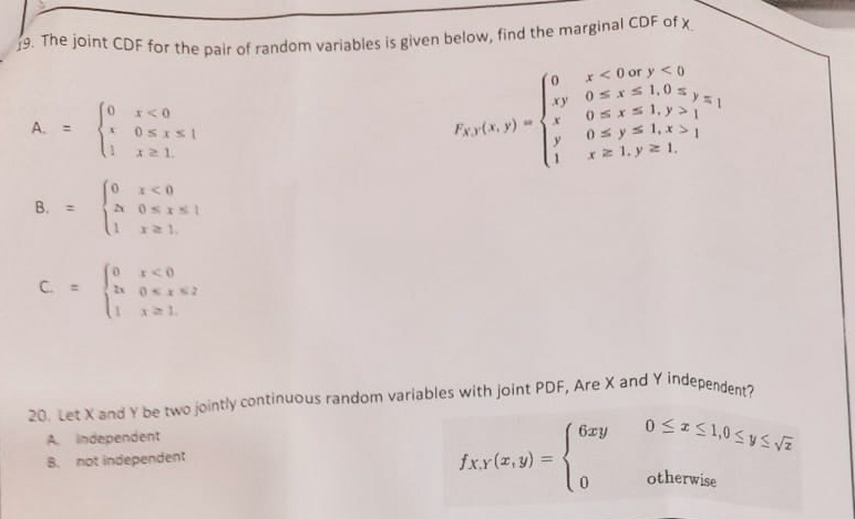 (Choose the correct answer )The joint CDF for the | Chegg.com