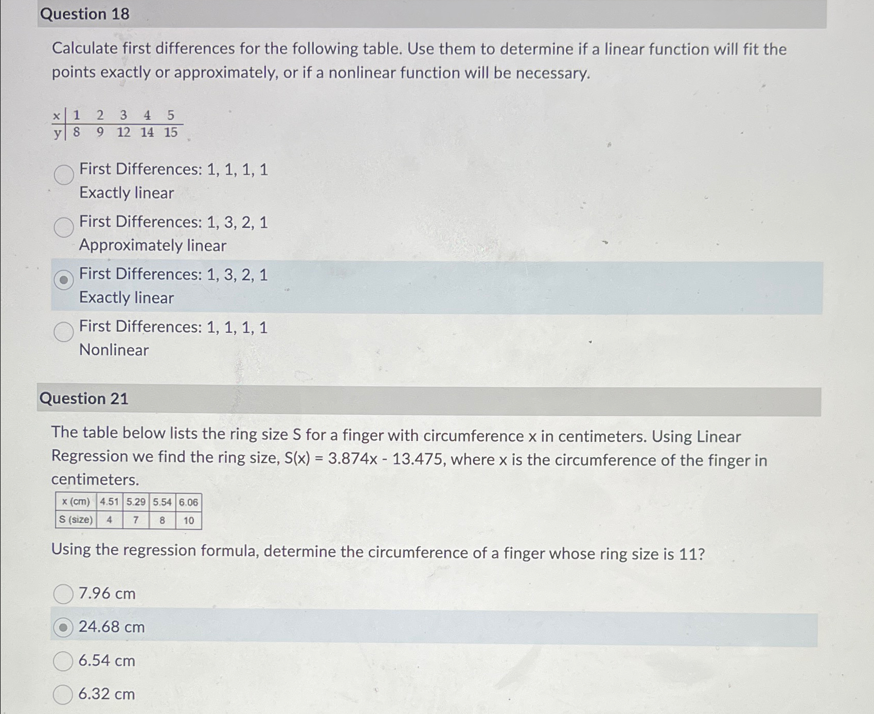 Solved Question 18Calculate first differences for the | Chegg.com