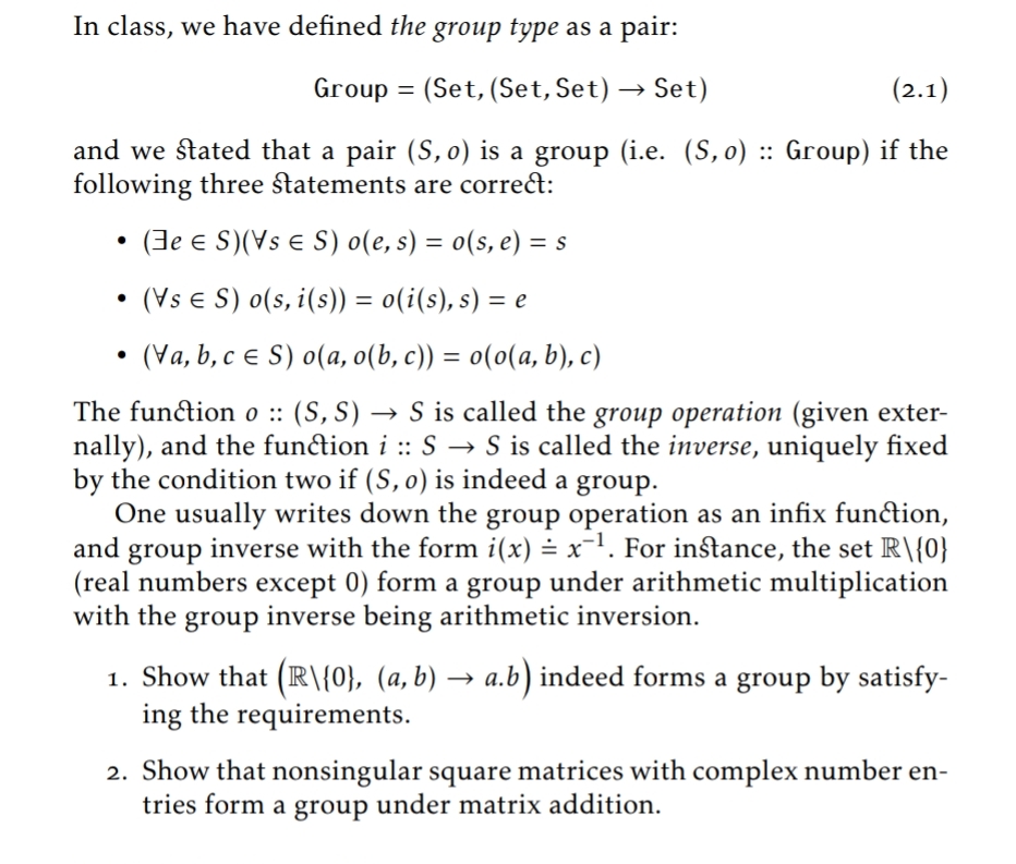 Solved In class, we have defined the group type as a pair: | Chegg.com