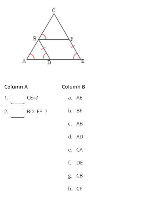 Solved V A D E Column A Column B 1 Ce A Ae 2 Fe Chegg Com
