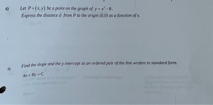 Solved Let P X Y Be A Point On The Graph Of Y X2−8