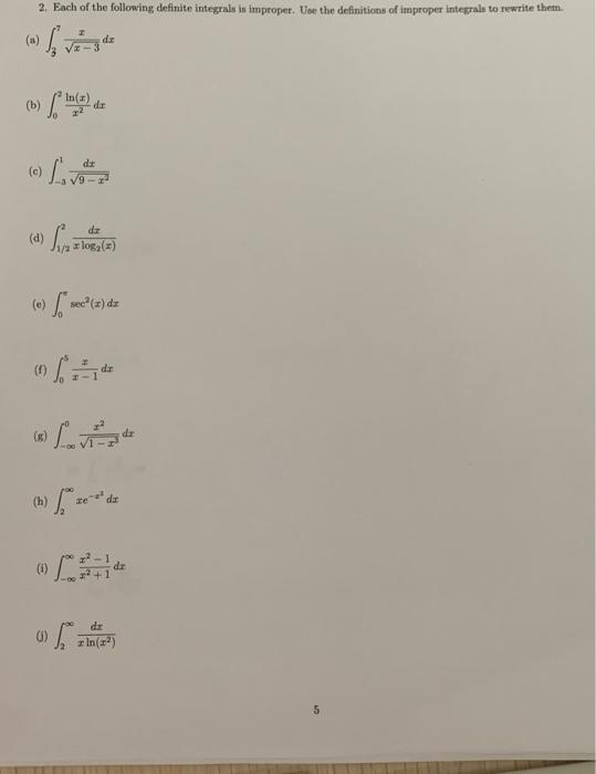 Solved 2. Each of the following definite integrals in | Chegg.com