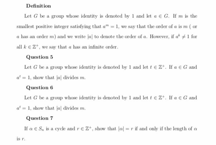 Solved Definition Let G be a group whose identity is denoted | Chegg.com