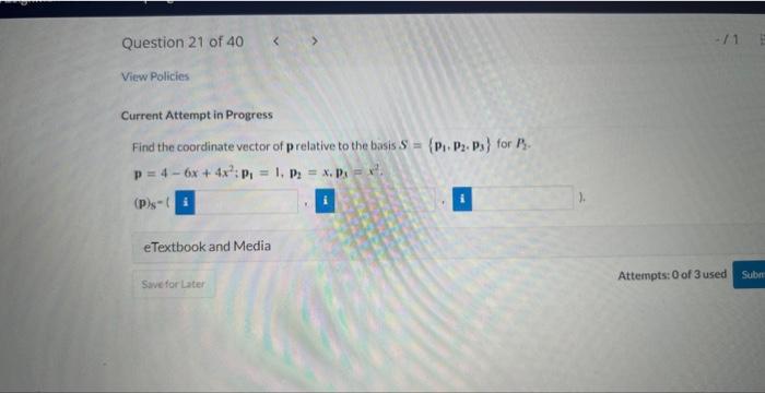 Solved Find The Coordinate Vector Of P Relative To The Basis | Chegg.com