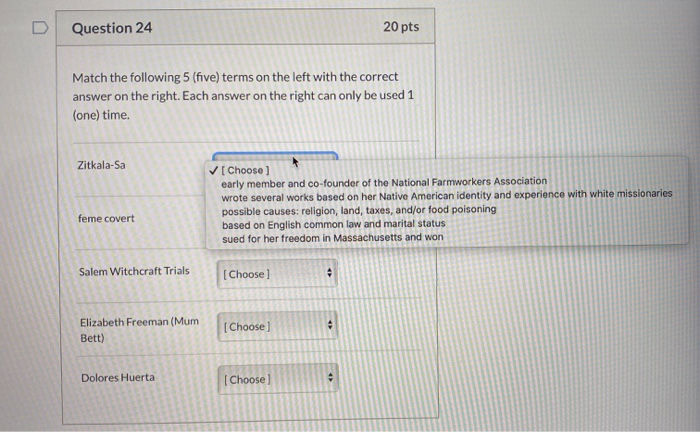 Solved D Question 24 20 pts Match the following 5 (five) | Chegg.com