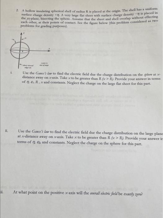 Solved 2. A hollow insulating spherical shell of radius R is | Chegg.com