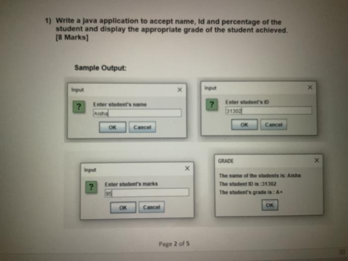 Solved 1) Write a Java application to accept name, Id and | Chegg.com