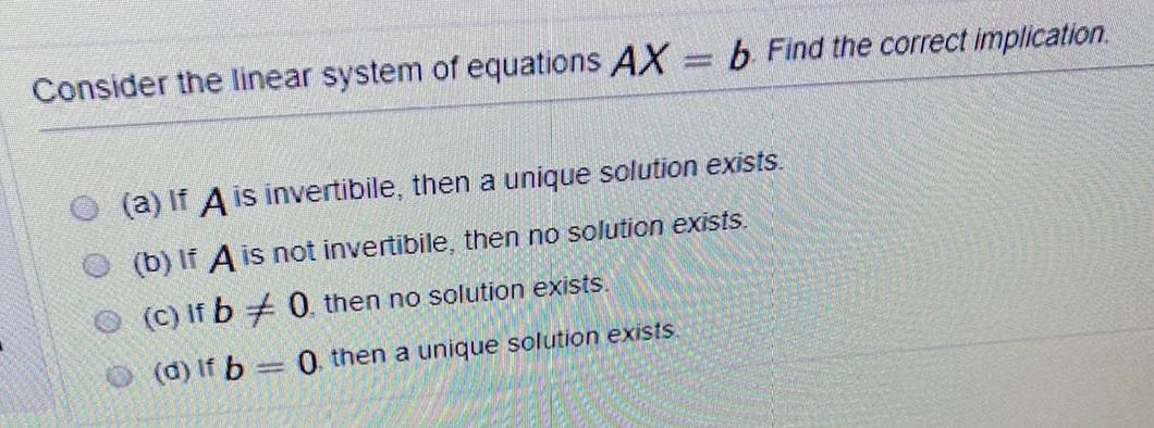Solved Consider the linear system of equations AX = b Find | Chegg.com