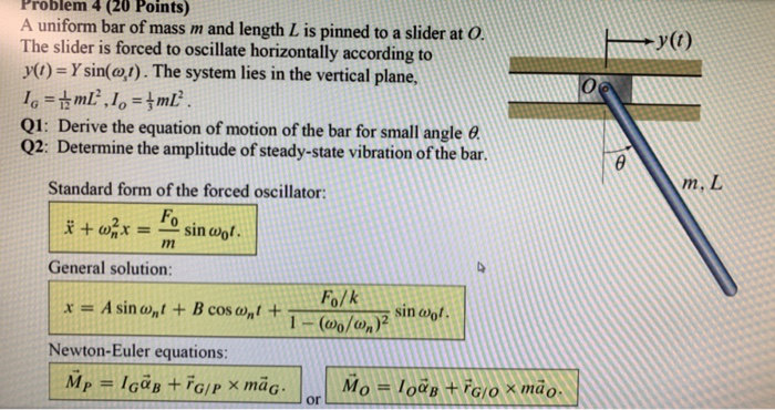 Solved y(t) Problem 4 (20 Points) A uniform bar of mass m | Chegg.com