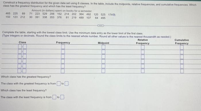 Solved Construct a frequency distribution for the given data | Chegg.com