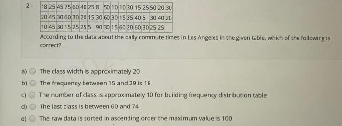 Solved 2− According to the data about the daily commute | Chegg.com