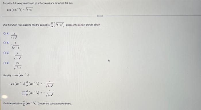 Solved Prove the following identity and give the values of x | Chegg.com