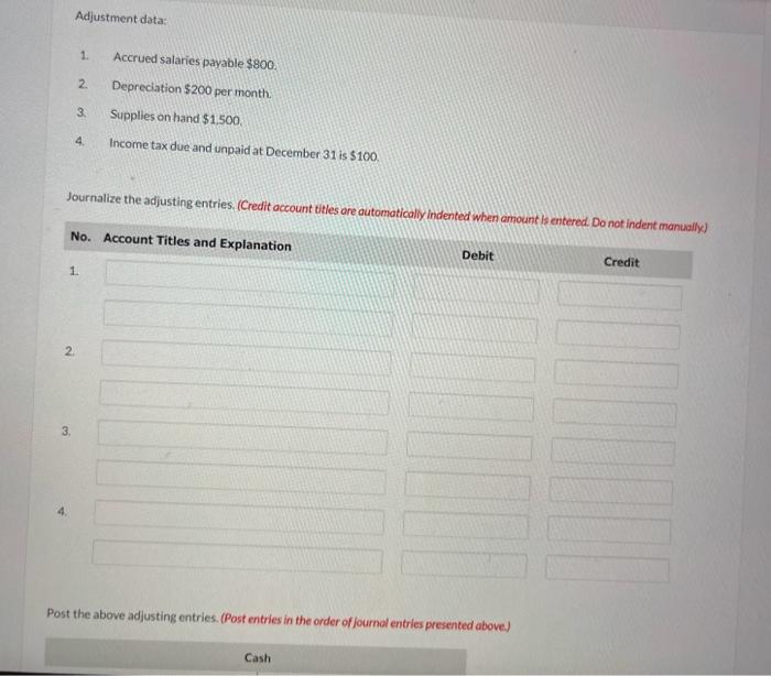 Solved Post the above adjusting entries. (Post entries in | Chegg.com