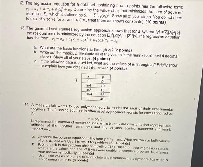 Solved 12. The regression equation for a data set containing | Chegg.com