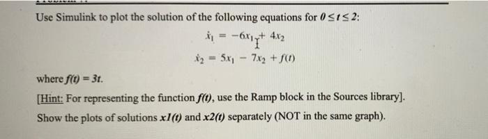 Solved Use Simulink to plot the solution of the following | Chegg.com