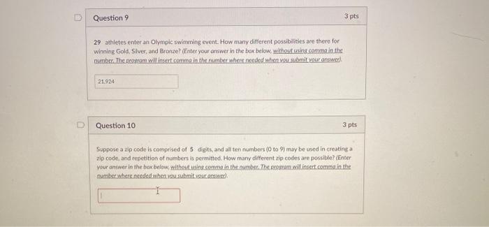 Solved Question 9 3 pts 29 athletes enter an Olympic | Chegg.com