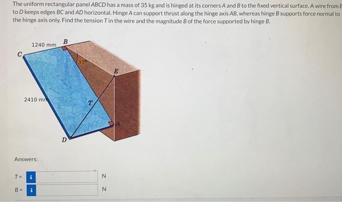 Solved The uniform rectangular panel ABCD has a mass of 35 | Chegg.com