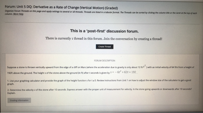 Solved Forum: Unit 5 DQ: Derivative as a Rate of Change | Chegg.com