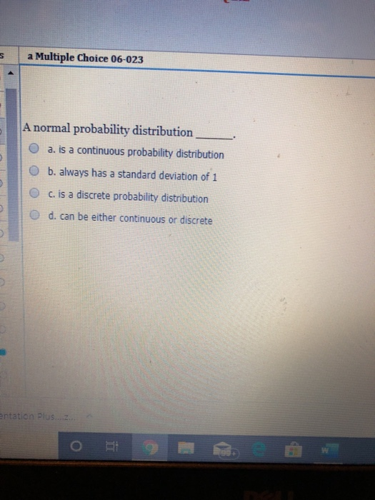 Solved a Multiple Choice 06-023 A normal probability | Chegg.com