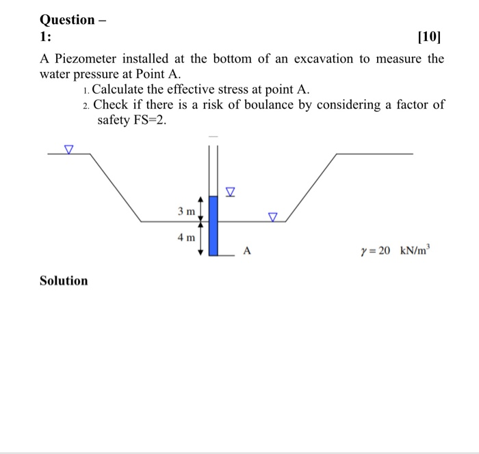 Solved Question - 1: [10] A Piezometer installed at the | Chegg.com