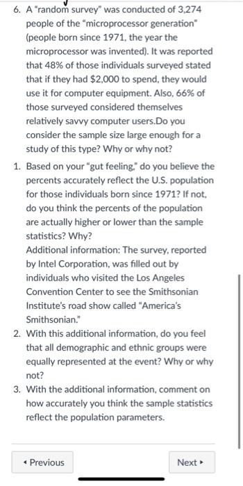 Solved 6. A"random Survey" Was Conducted Of 3,274 People Of | Chegg.com