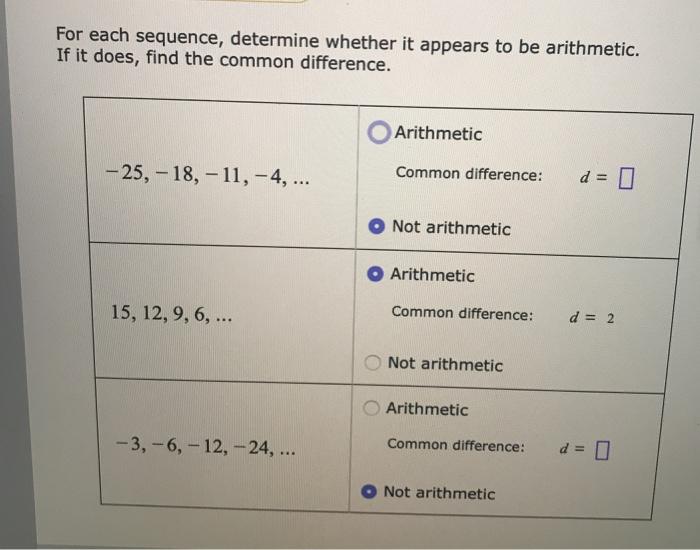 Solved For each sequence, determine whether it appears to be | Chegg.com
