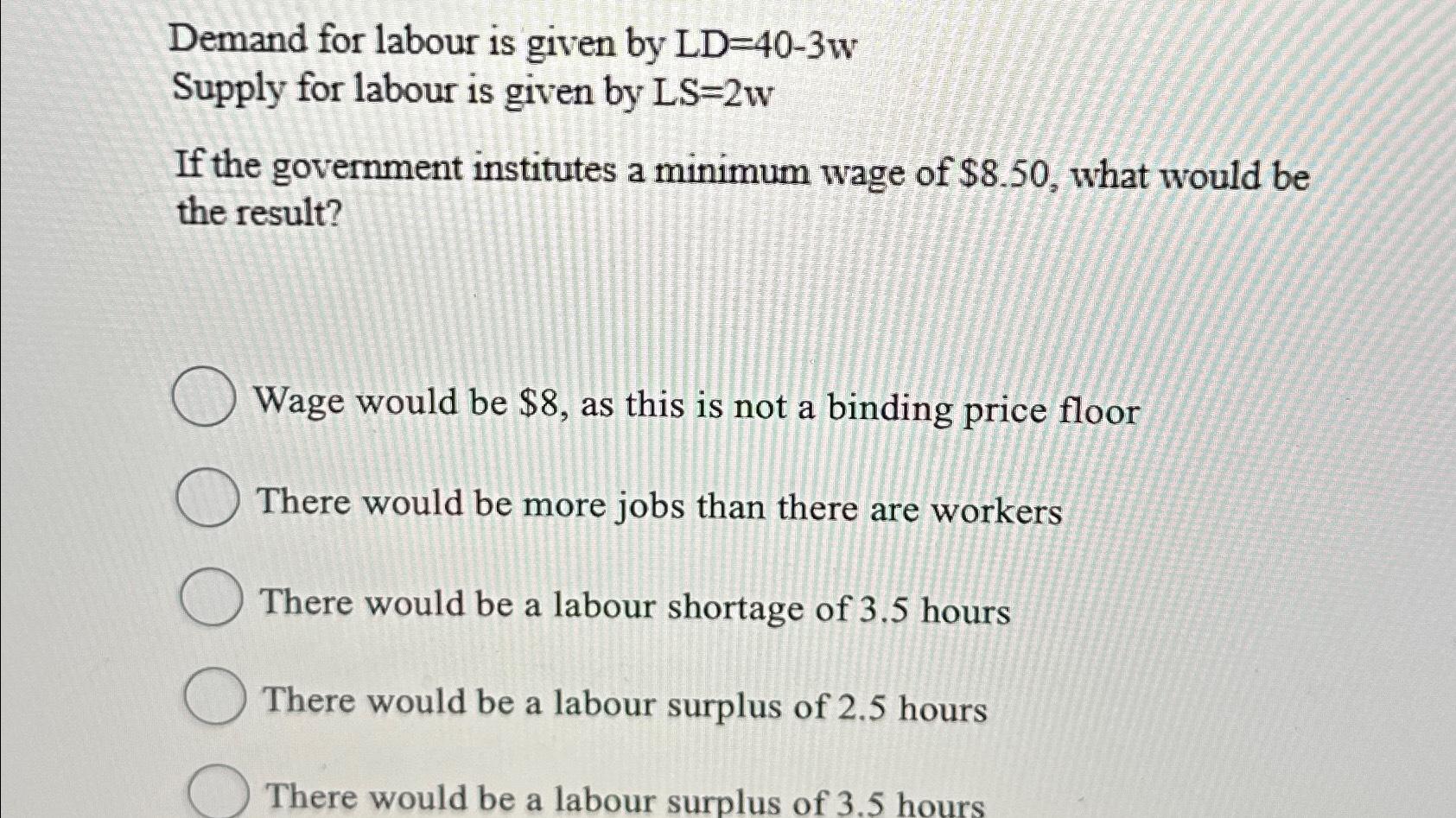 Solved Demand for labour is given by LD=40-3wSupply for | Chegg.com