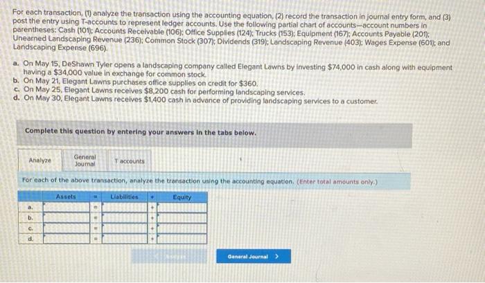 Solved For each transaction (1) analyze the transaction | Chegg.com